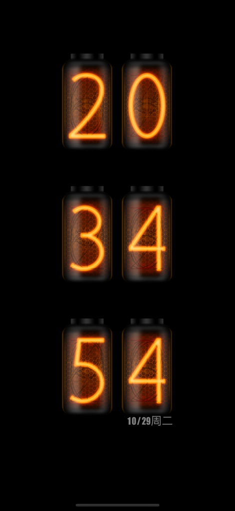 TickClock-Widget flipclock - Retro nixie tube digital clock theme with glowing orange digits on a black background