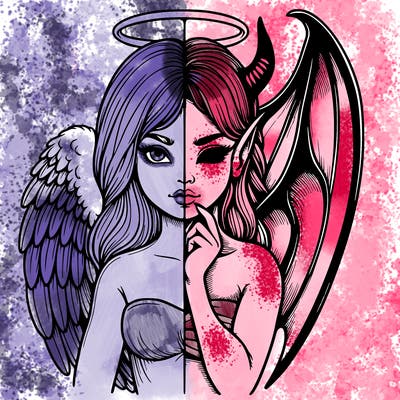 realistic angel half demon