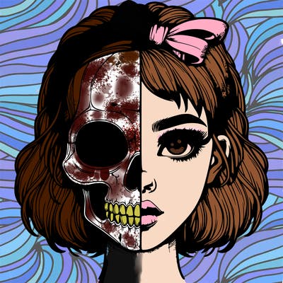 realistic girl with half skull mask