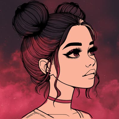 realistic girl with buns on the top of her head
