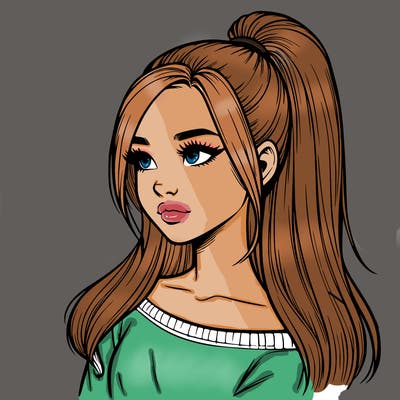 realistic girl with a high ponytail