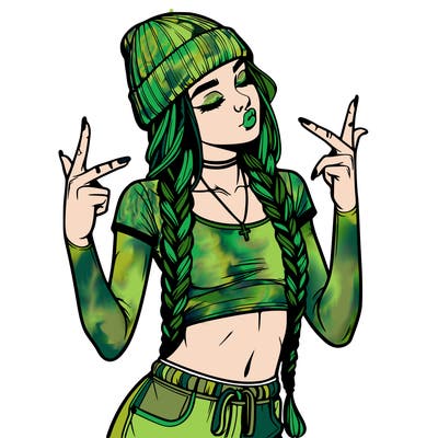 realistic teenage girl with braids and a beanie and crop top doing 🫶🏼