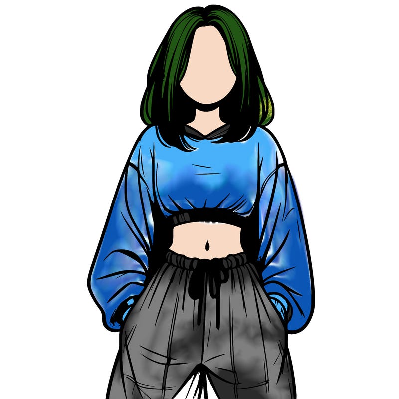 realistic girl faceless with baggy pants and a crop top