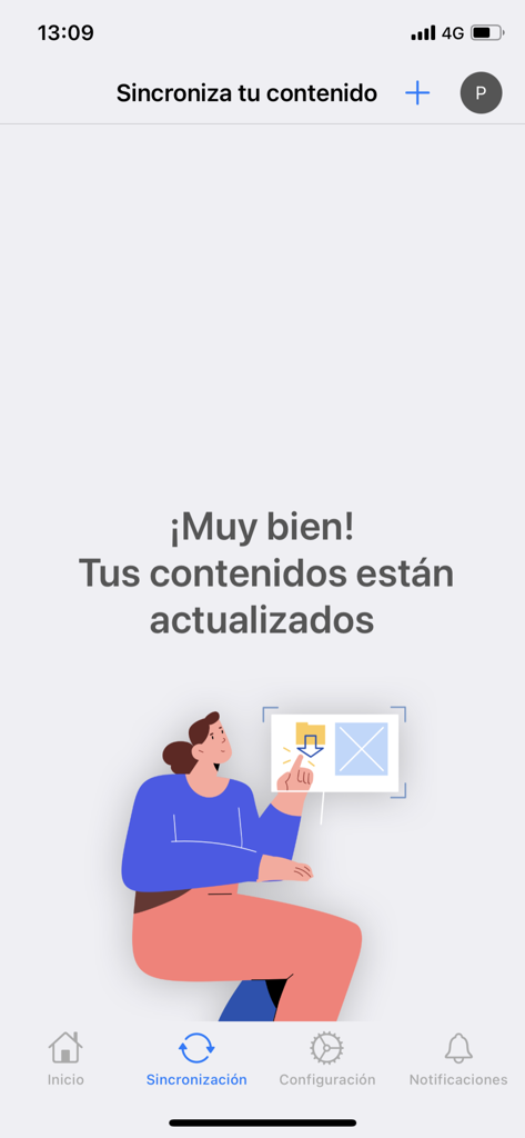 Synchronization screen of the SM Aprendizaje app confirming that all educational content is updated.