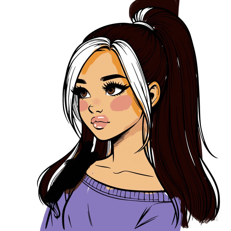 realistic girl with a high ponytail