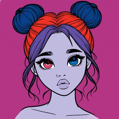 realistic girl with two buns on her head