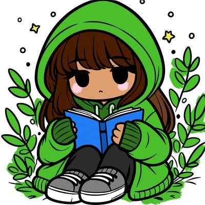 girl in oversized hoodie reading a book