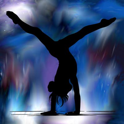 realistic gymnastic hand stand girl in four splits