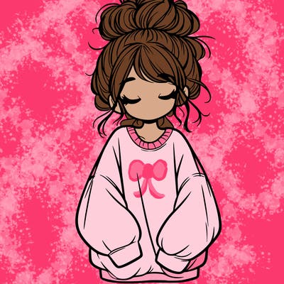 girl with baggy sweatshirt and messy bun