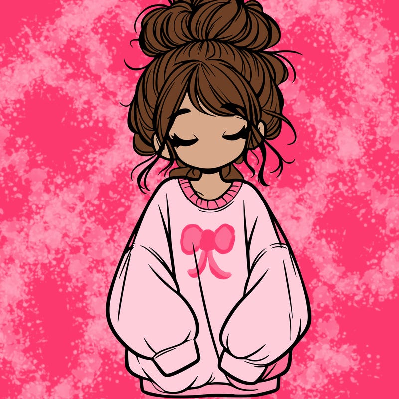 girl with baggy sweatshirt and messy bun