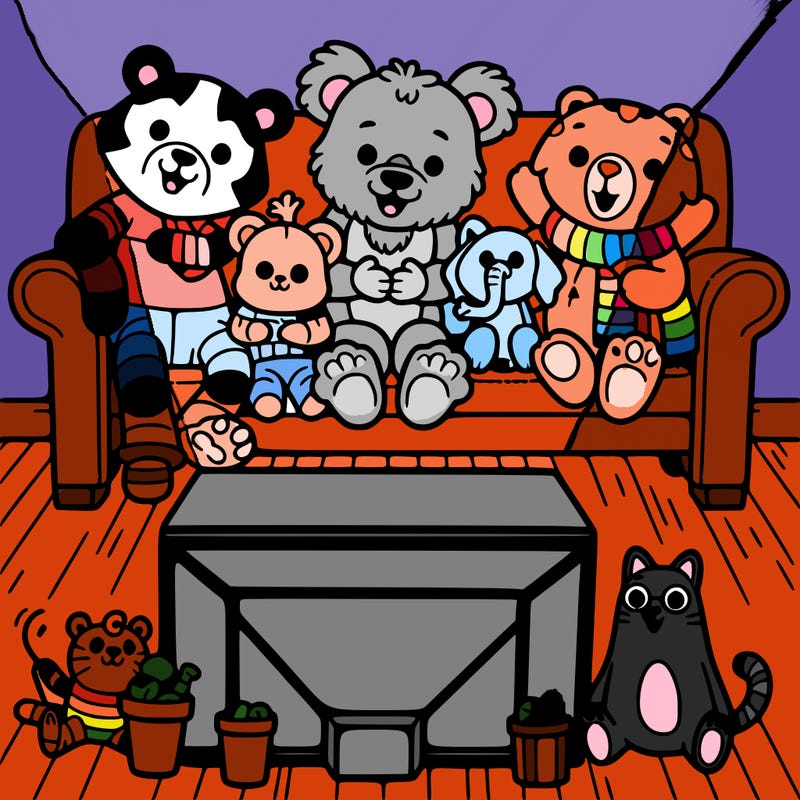 animal friends watching tv