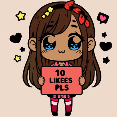 cute girl holding a sign saying 10 likes pls