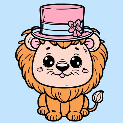 a cute lion wearing a hat