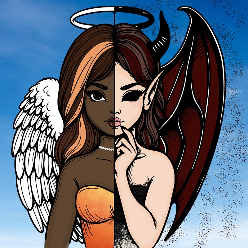 realistic angel half demon