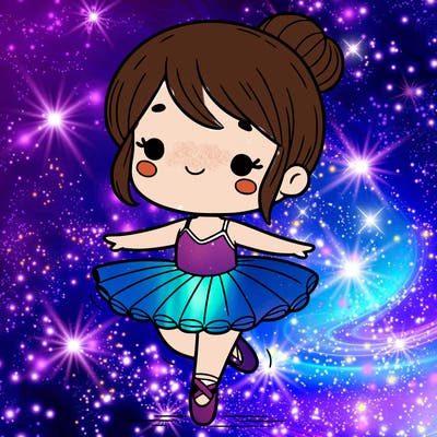 a girl dancing in a tutu and ballet slippers cartoon style