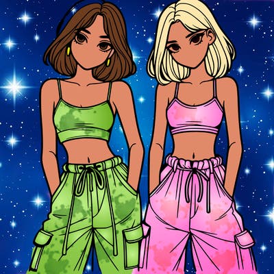two girls with crop top with baggy pants