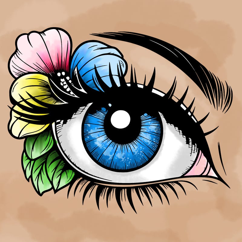 realistic eye with flower