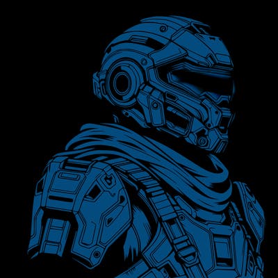 realistic warrior with high tech armor and a cool futuristic helmet