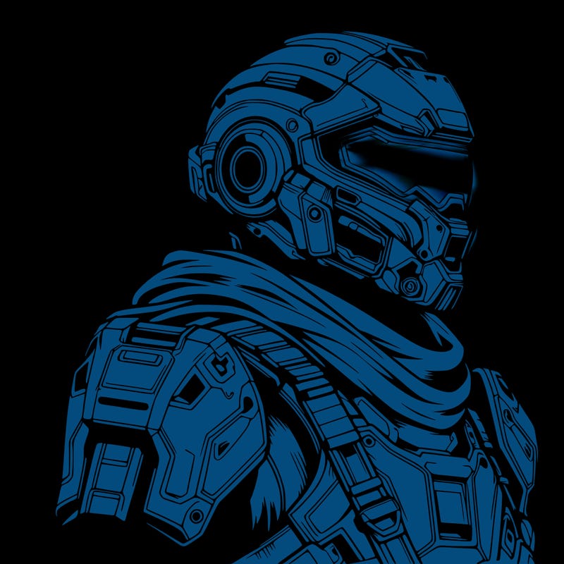 realistic warrior with high tech armor and a cool futuristic helmet