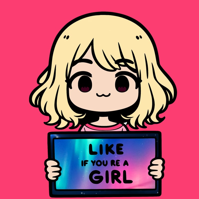 a cute girl holding a sign that says like if you’re a girl