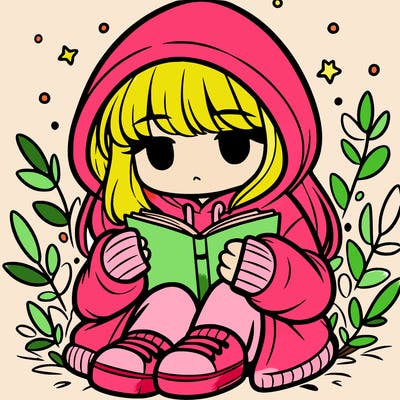 girl in oversized hoodie reading a book