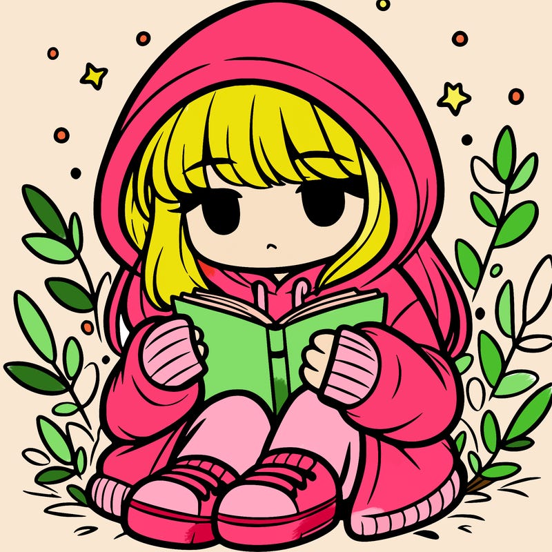 girl in oversized hoodie reading a book