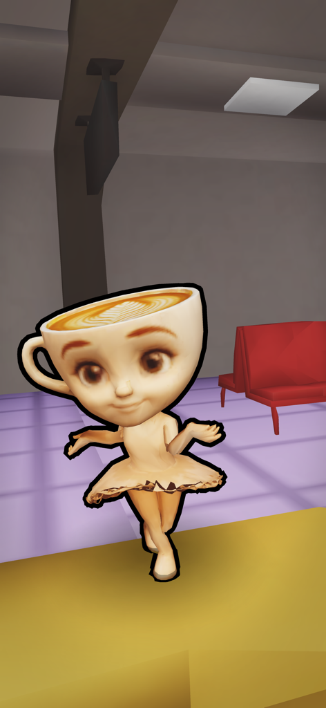Dancing Rat Meme Generator - A 3D character with a coffee cup head wearing a ballerina tutu