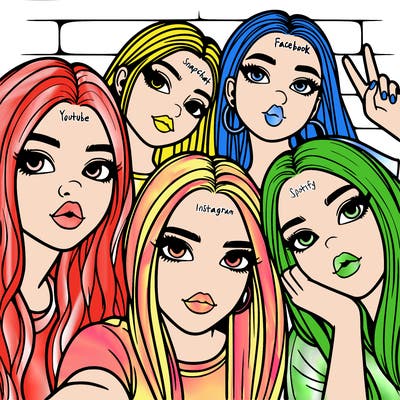 group of teen girls friends y2k up close in a selfie