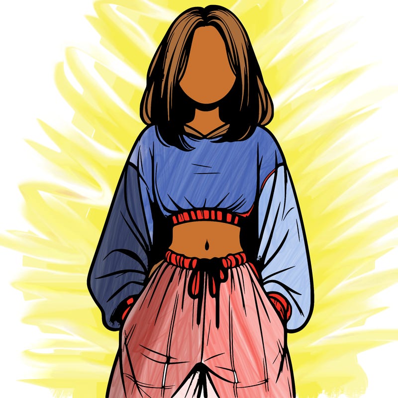 realistic girl faceless with baggy pants and a crop top