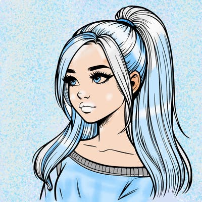 realistic girl with a high ponytail