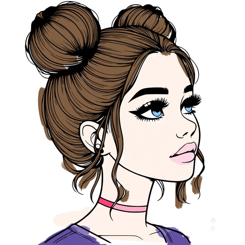 realistic girl with buns on the top of her head