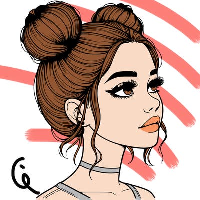 realistic girl with buns on the top of her head