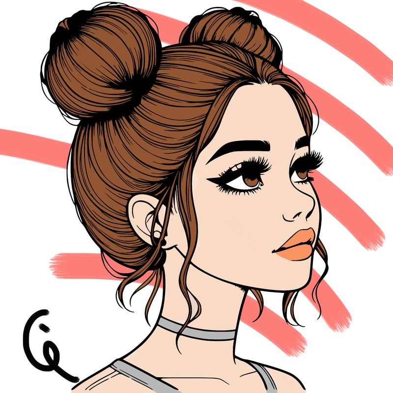realistic girl with buns on the top of her head