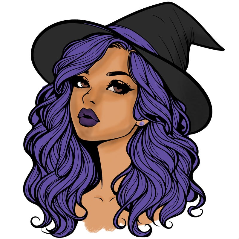 realistic witch girl with wavy hair and lips