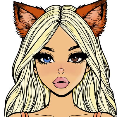 realistic girl with fox ears and realistic lips