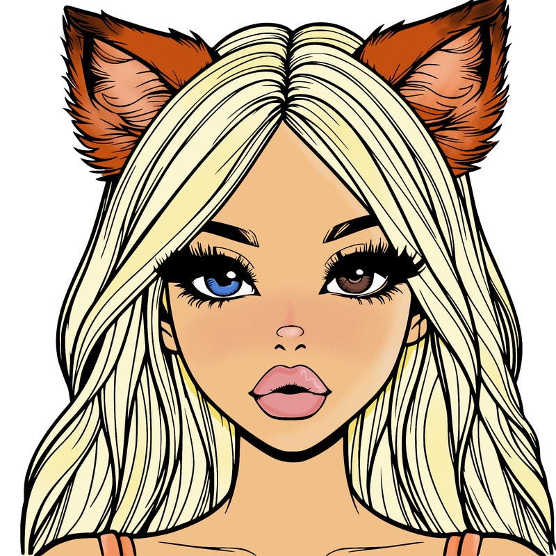 realistic girl with fox ears and realistic lips
