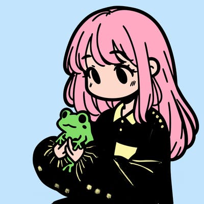 girl with long hair and a oversized shirt. and she is holding a frog