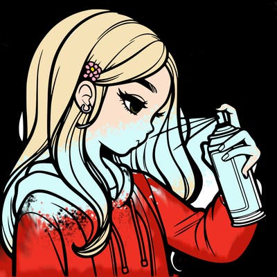a realistic girl spray painting