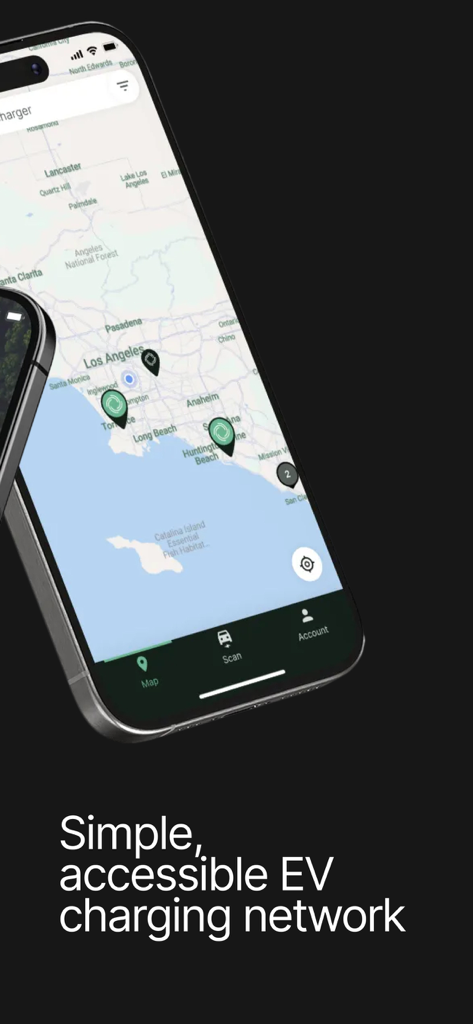 JOLT app interface showing electric vehicle charging station locations on a map of Los Angeles