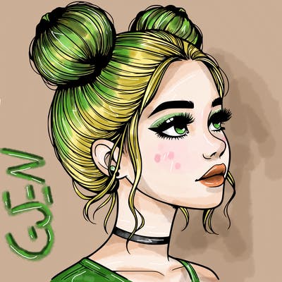 realistic girl with buns on the top of her head
