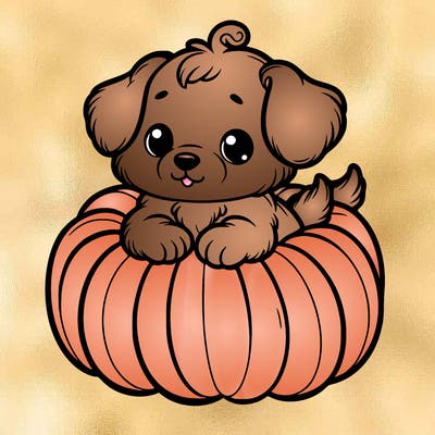 cute little puppy in a pumpkin