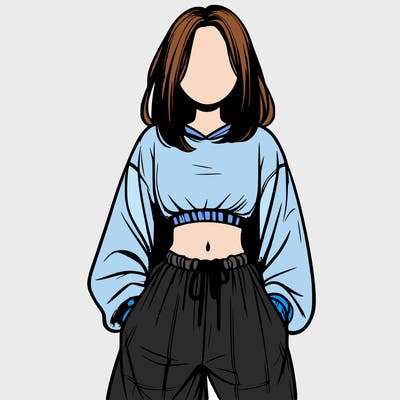 realistic girl faceless with baggy pants and a crop top