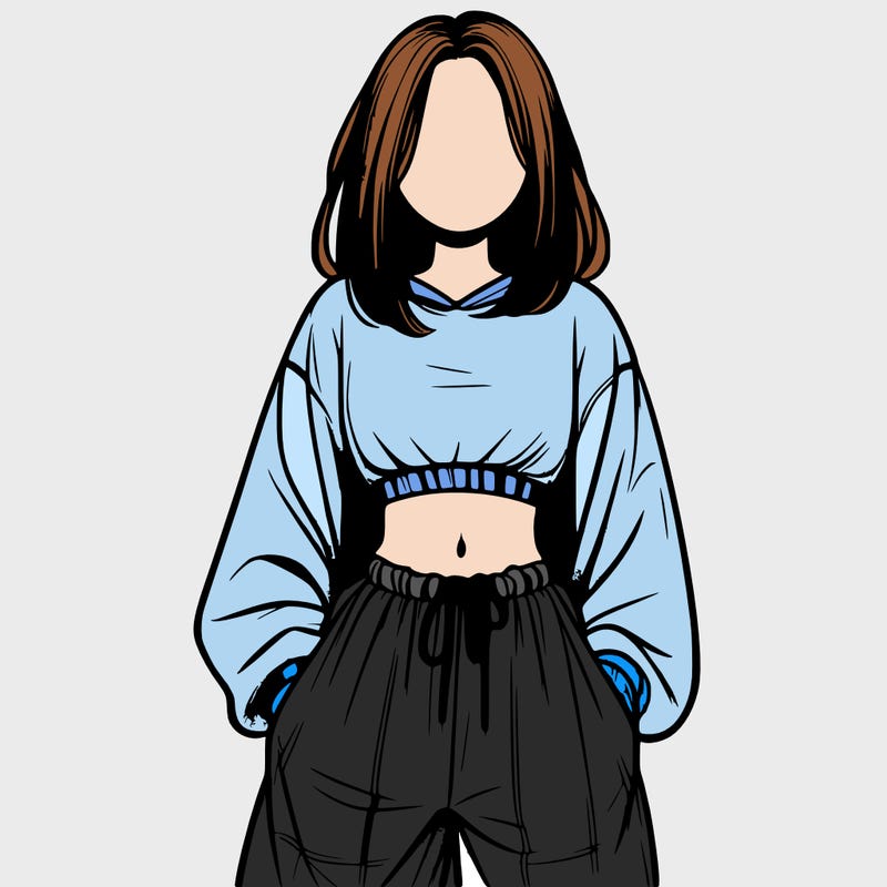 realistic girl faceless with baggy pants and a crop top