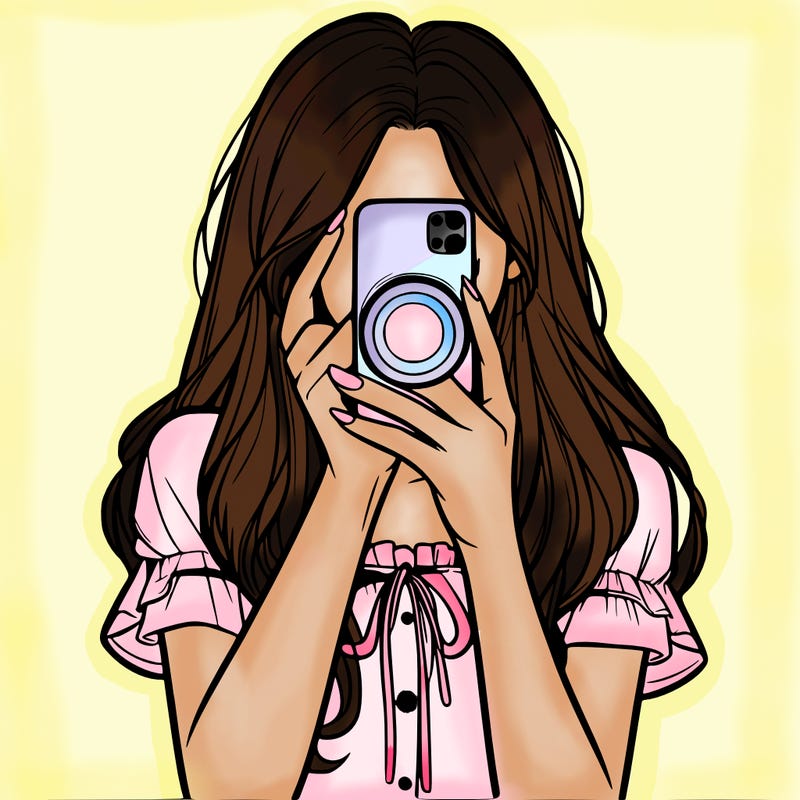 a realistic girl holding her phone taking pictures