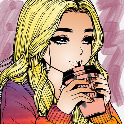 realistic girl drinking coffee