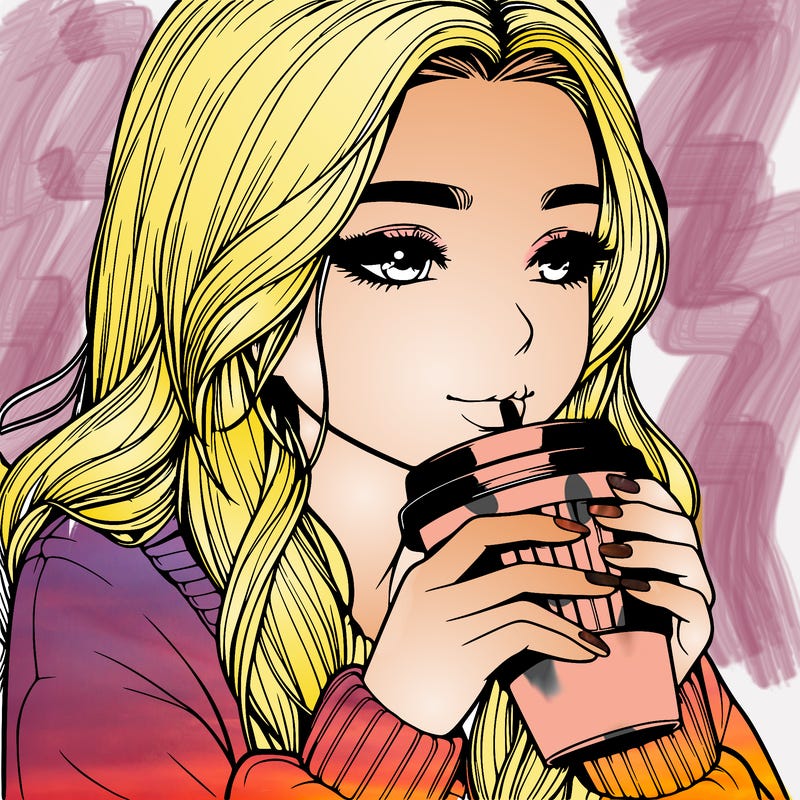 realistic girl drinking coffee