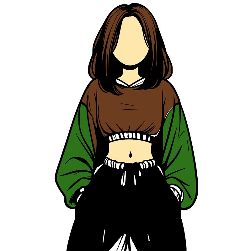 realistic girl faceless with baggy pants and a crop top