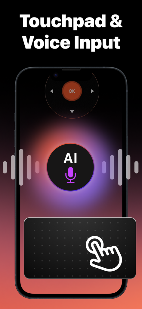 Remote Control ・TV ・Universal - Universal TV remote app interface with AI voice input and touchpad navigation