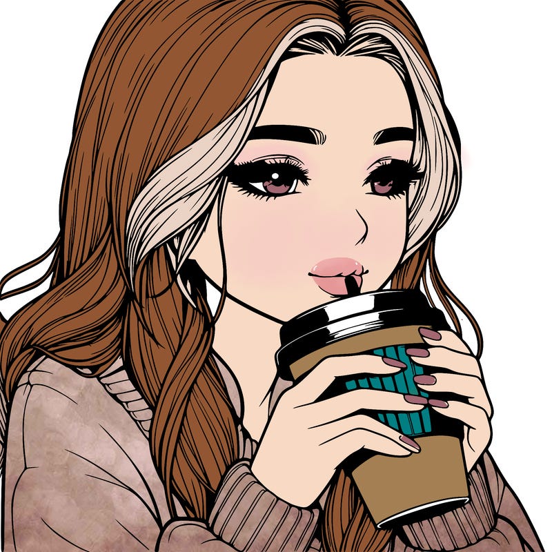 realistic girl drinking coffee