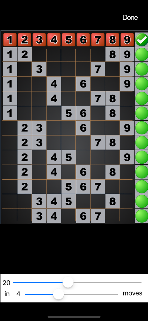 Interface of the Kakuro u app showing a logic puzzle grid and gameplay controls